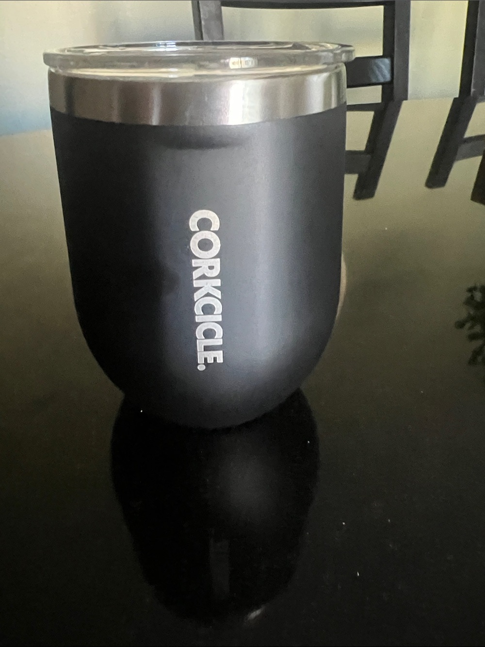 Corkcicle Matte Black Insulated Stemless Tumbler with Clear Lid